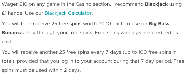 Screenshot of an Outplayed casino offer that uses blackjack